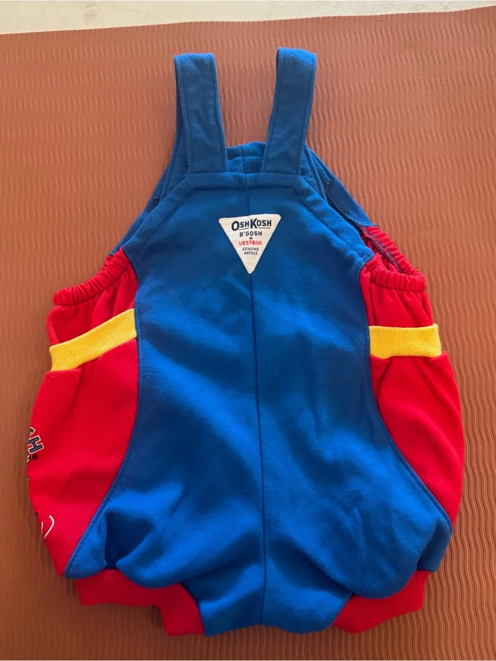 Vtg 90s Oshkosh Colorblock‎ Shortall w Bear Hippo Graphic 6-9M